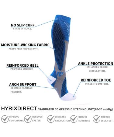 HYRIXDIRECT Compression Socks 20-30 mmHg for Men Women - White+Black+Blue - XL-XXL - Buy Online on SooperMarket.com
