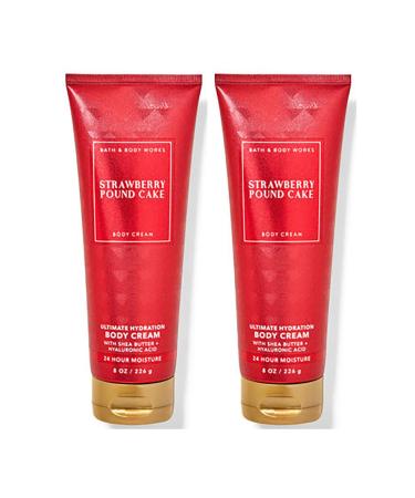 Bath & Body Works Strawberry Poundcake Ultimate Hydration Body Cream For Women 8 Fl Oz 2- Pack (Strawberry Poundcake)