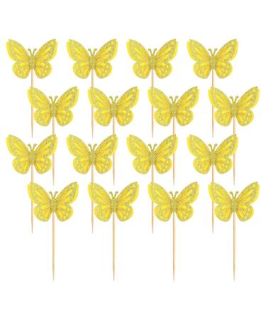 30 Pcs Butterfly Cupcake Toppers Assembled Butterfly Cake Toppers Glitter Butterflies Cake Picks Double Layers Cupcake Topper for Cake Decor Gold