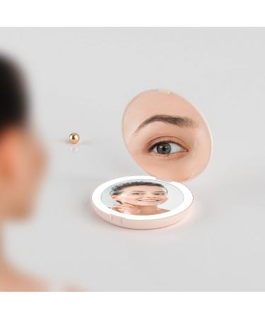 Hontry LED Lighted Travel Makeup Mirror 1x/5x Magnification - Portable 5 Inch Compact Pocket Mirror with 16 Daylight LEDs - Buy Online on SooperMarket.com