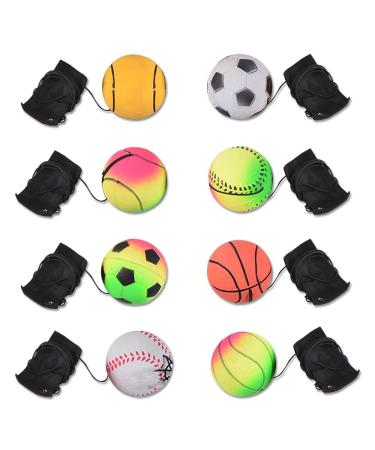 Moerae 8 pieces jumping ball with cord 6cm wrist return ball set ball with rubber band back rush ball wrist balls for children adult stress relief finger exercises