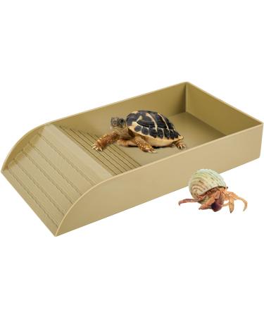 Eummy Tortoise Water Dish Tortoise Bath Dish Anti Slip Reptile Pool Bowl with Ramp Reptile Feeding Box Dish Plastic Turtle Food and Water Bowl Tortoise Accessories for Basking Feeding Bathing (Wood)