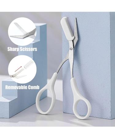 Stainless Steel Eyebrow Scissors with Comb - Trimmer Tool for Women & Girls | Beginner Friendly Eyebrow Razor in White - Buy Online on SooperMarket.com