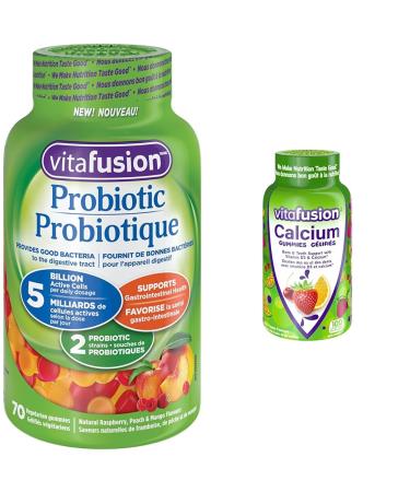 Vitafusion Probiotic Adult Gummies 2 Probiotic Strains 5 Billion Active Cells Per Dosage & Vitafusion Calcium Adult Vitamin Gummies Strong Bones and Teeth Prevents Osteoperosis Gummies + VITAMIN 027917024875