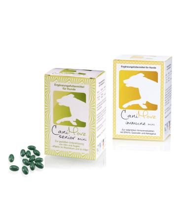 Canimove Sparbundle Immune Mini (formerly EPA 70) & Senior Mini - 100 capsules each veterinary supplementary feed for small dogs in old age.