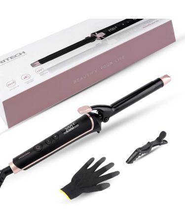 3/4 Inch Curling Irons for Hair with Ceramic Coatiing Barrel - Hair Curler with LCD Display 6 Temperature Setting 30s Fast Heat Up Dual Voltage Inculd Gloves (Black) Black-19mm