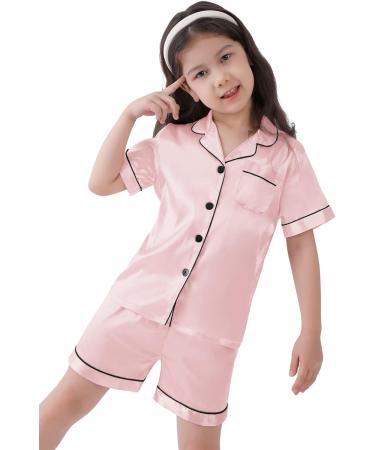 SWOMOG Kids Silk Pyjamas Short Sleeve Satin PJs Set - Sakura Pink - Ages 10-11 Years - Buy Online on SooperMarket.com