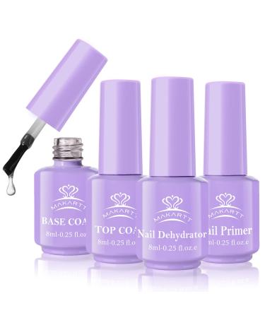 Makartt 4pcs Gel Base and Top Coat& Nail Dehydrator and Primer Kit, Long Lasting Nail Prep Tool for Gel Nail Polish Acrylic Powder Nail Art Design 4pcs Set
