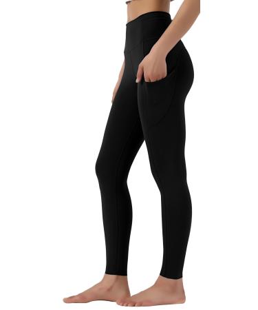 Leovqn Women High Waist Fitness Leggings with Side Pockets Elastic Yoga Pants for Workout Running Sports Black M