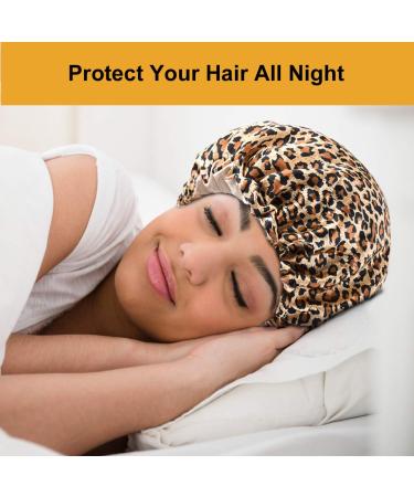 5pcs Double Layer Reversible Satin Bonnet for Black Women - Large Drawstring Silk Hair Cap for Curly Hair, Braids - B Floral/Leopard Print - Buy Online on SooperMarket.com