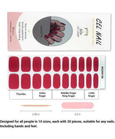 Foyute Semi Cured Gel Nail Strips 20 Pcs Soft Self-Adhesive Gel Nail Polish Wraps Sticker for Salon-Quality Manicure Set Long Lasting Easy to Apply & Remove Nail File & Wooden Stick (Red) - Buy Online on SooperMarket.com