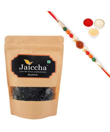Jaiccha Ghasitaram Rakhi Gifts for Brothers Rakhi Dryfruits - Dehydrated Dried Blueberries 200 GMS in Brown Paper Pouch with Rudraksh Rakhi