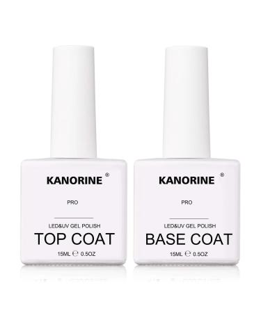 KANORINE 15ml Gel Nail Polish Top and Base Coat- No Wipe Gel Top Coat and Base Coat Gel Nail Polish Set 15ml Soak Off Gel Polish Nail Art Manicure Salon DIY Glossy Shine Finish Base Top Coat 15ml