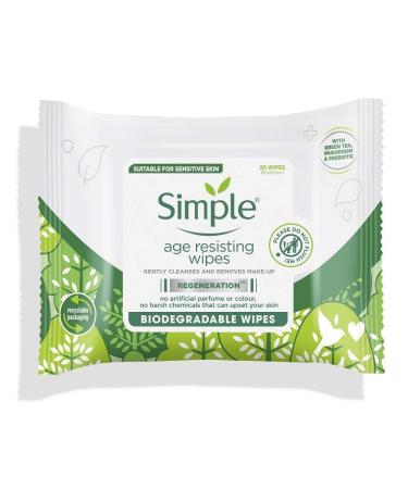Simple Regeneration Age Resisting Biodegradable Facial Wipes remove make-up and fights premature ageing for sensitive skin 20 wipes package may vary 20 count (Pack of 1) Age Resisting
