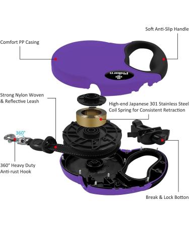 Philorn 5m Retractable Dog Leash for Medium to Large Dogs - One-Button Blocking Non-Slip Handle Reflective Up to 50kg - Purple - Buy Online on SooperMarket.com