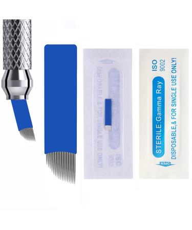 30Pcs Disposable Eyebrow Microblading Needles Lip Tattooing Microblades Permanent Makeup Blades for Single Use Only (18needle) blue