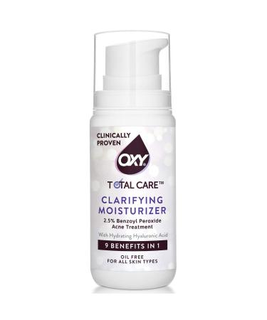 OXY TOTAL CARE Clarifying Daily Facial Moisturizer With Hyaluronic Acid, Clinically Proven Anti Acne Treatment With Gentle 2.5% Benzoyl Peroxide, Oil-Free, For Dry to Oily Skin At Any Age, 3.4 FL OZ