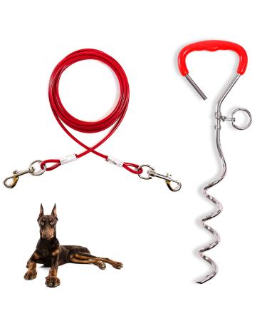 JETOP Heavy Duty Dog Stake & 10 ft Dog Chains Steel Spiral Ground Dog Spike for Outdoor Yard and Camping Dog Camping Accessories for Puppy Pet and Medium Dogs (176 lbs of pull) (Red)