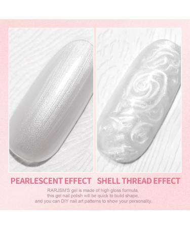 RARJSM Pearl Gel Nail Polish Set - 6 Colors Pearlescent Shell Glitter | White Gold Pink Green Purple Shimmer | Mermaid Nail Gel Soak Off | DIY Manicure with Swirl Thread Effect | LED UV Curing Required - Buy Online on SooperMarket.com