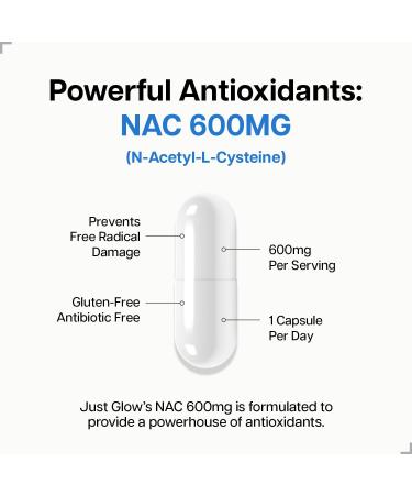 Just Glow NAC (N-Acetyl-L-Cysteine) 600mg - 120 Capsules | NAC Supplement | Pure NAC 600mg Capsule for Antioxidants | Maintenance of Good Health | Made in Canada | 120 Vegetable Capsules 120 count (Pack of 1) - Buy Online on SooperMarket.com