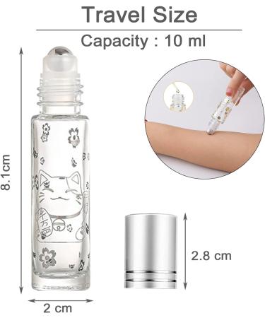 Alledomain 10Pcs 10ml Essential Oils Roller Bottles Clear Glass Roll on Bottles with Lucky Cat Pattern & Stainless Steel Roller & Silver Cap for Aromatherapy - Include Label Dropper & Opener - Buy Online on SooperMarket.com