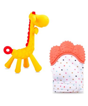 Baby Teething Toys for 0-6 Month  Tinabless Giraffe Baby Chew Toy and Teething Mitten Set  Silicone Teethers for Babies 6-12 Months  Christmas Stocking Stuffers for Boys&Girls Orange