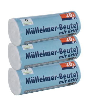 120 pieces of garbage bag Premiumline: 20 liters 3 pack size: 50 x 51 cm - particularly tear -resistant and waterproof - with a stretcher handle/handle 20 liters 120 pieces (1 Pack)