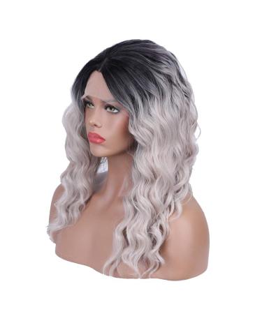 SHIYID Heat Resistant Synthetic Lace Front Wig Middle Part Wig With Black Roots Loose Wave Wigs
