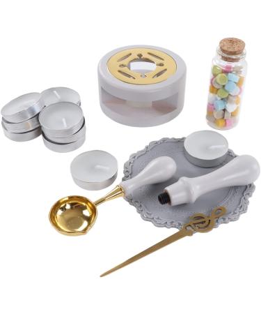 Letter Wax Sealing Kit - Wax Warmer Spoon Brass Head & Wooden Handle in Brown (Milky Gray) | International Shipping - Buy Online on SooperMarket.com