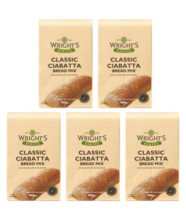 Wright's Ciabatta Bread Mix 500g X 5 Pack High in Fibre For Machine or Hand Baking Simply Add Water Baking Success Guaranteed Suitable for Vegetarians