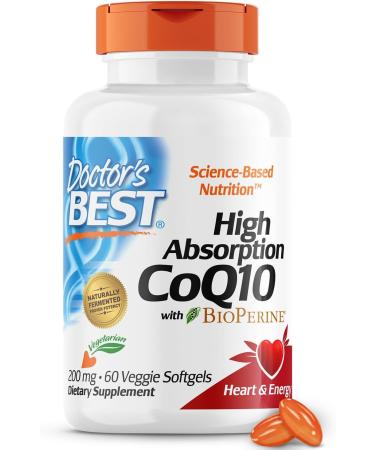 Dr BEST's High Absorption CoQ10 with BioPerine Heart Health & Energy Production Naturally Fermented Vegetarian Gluten Free 200 mg 60 Veggie Softgels