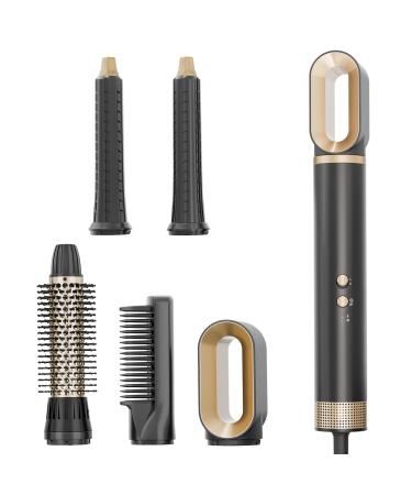 5-in-1 Hair Styler: Hot Air Brush Straightener Auto Curler Nozzle & Round Brush - 110 000 RPM High-Speed System