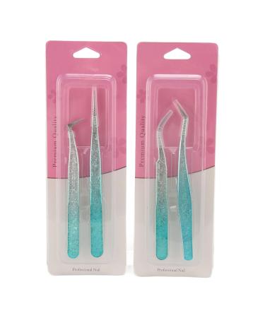 4PC Eyelash Extension Tweezers Set - Straight & Curved for Professionals & Home Use - Light Nail Art Tools - Buy Online on SooperMarket.com