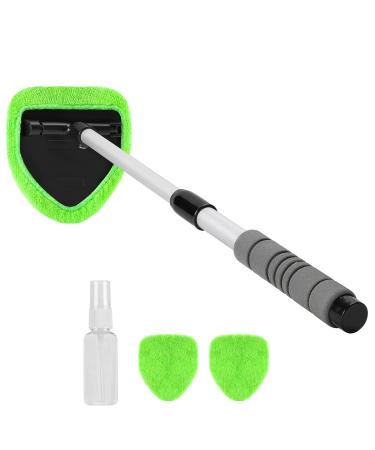 X Xindell car window cleaner - 24 inch windshield cleaning tool with spray bottle microfiber bonnet - pull -out car wash kit with long soft sponge handle