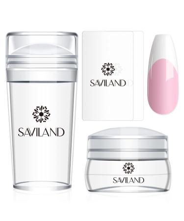 Saviland French Tip Nail Stamp - 4PCS Nail Art Stamper Kit Clear Silicone Nail Stamping Long & Short Jelly Stamper for Nails with Scrapers Nail Stamper Kit for French Manicure Home DIY Nail Art Salon