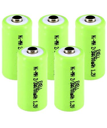 Exell Battery (5-PACK) 1.2V 700mAh 2/3AA NiMH Button top Rechargeable Batteries Compatible with Dust busters handheld data loggers Gas Meter Devices
