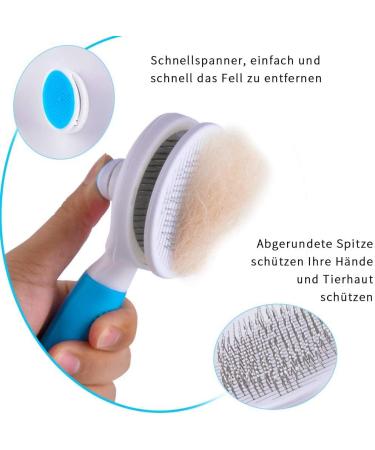 ShipeeKin Effective Grooming Dog/Cat Brush Detangling Comb for Dogs and Long-haired Cat with Cleaning Button against Knotted Hair Self Cleaning Brush for Pets with Medium and Long Hair L9-blue - Buy Online on SooperMarket.com
