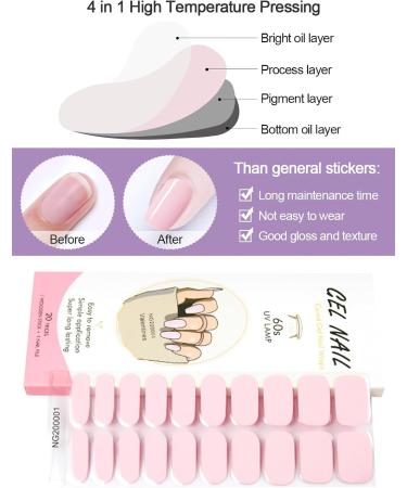 Kalolary 20PCS Nail Gel Polish Strips - Light Pink | Self-Adhesive Wraps for Cured Gel Nails | Nail Stickers Decals - UV/LED Lamp Required - Buy Online on SooperMarket.com