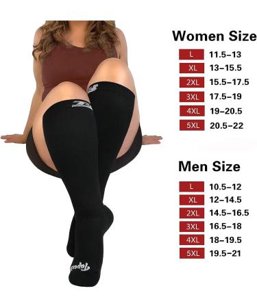 5XL Black Plus Size Compression Socks for Wide Calf Men & Women - 20-30 mmHg Breathable Knee High Support - Buy Online on SooperMarket.com