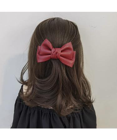 4-Piece Handmade PU Leather Hair Bow Clip Set for Women - Bow Alligator Clips Hair Barrettes - Buy Online on SooperMarket.com