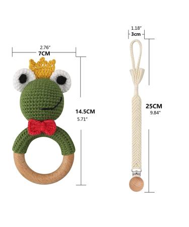 TIAN-K 3-Piece Baby Pacifier Clip Set | Frog Rattle Beech Teether & Wooden Toy | Safe International Shipping - Buy Online on SooperMarket.com