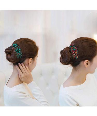 2Pcs Women Rhinestone Flower Hair Comb Clips for Wedding Prom - Blue + Colorful - Buy Online on SooperMarket.com