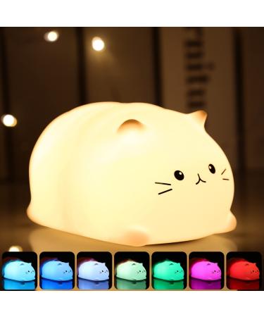 Cute Cat Lamp Night Light for Girls Bedroom 7 Color Changing Baby Night Lights for Kids Baby Toddler Teen Portable Silicone Kawaii Nightlight Nursery Room Decor