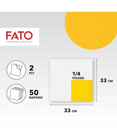 Fato Disposable Paper Napkins - 50 Pack 33x33 cm 4-Folded Yellow FSC Certified for Lunch & Buffets - 100% Pure Cellulose - Buy Online on SooperMarket.com