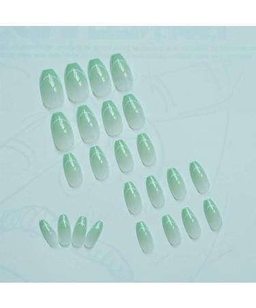24PC Glossy Gradient Green Coffin Press-On Nails - Medium French Tip Design for Women & Girls - Buy Online on SooperMarket.com