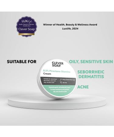 Clever Soap 0.5% Piroctone Olamine Face & Body Cream - Helps Prevent Flare-Ups - Suitable For Seborrheic Dermatitis Psoriasis Acne & Oily Sensitive Skin - Fragrance & Oil Free For Men & Women - Buy Online on SooperMarket.com