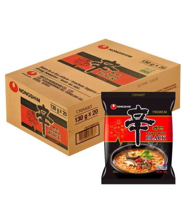 CNMART Nongshim Shin Ramyun Black Premium Korean Mild Spicy Instant Ramen Noodles Halal 130g (Pack of 20)
