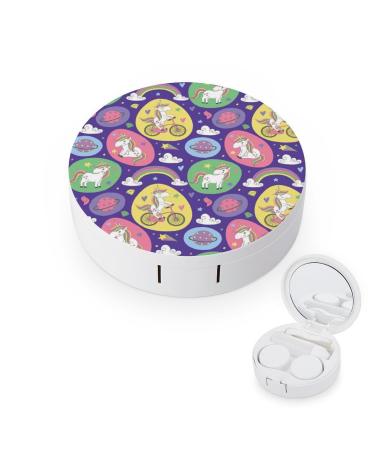 Magic Pattern with Unicorn Contact Lens Travel Kit Portable Cute Contact Box with Mirror for Daily Outdoor