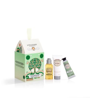 L'OCCITANE Almond Holiday Ornament Gift Set for Soft & Supple Skin: Includes Travel-Sized Almond Shower Oil Almond Milk Concentrate and Almond Delicious Hands New