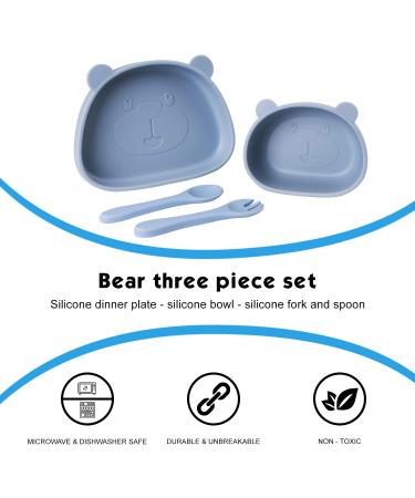 Qshare Suction Baby Plate and Bowl Set with Fork Spoon - BPA Free Silicone Feeding Set for Babies and Toddlers - Buy Online on SooperMarket.com